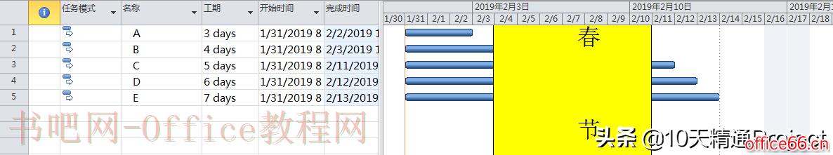 怎么让春节假期在Project甘特图上显示的更醒目？