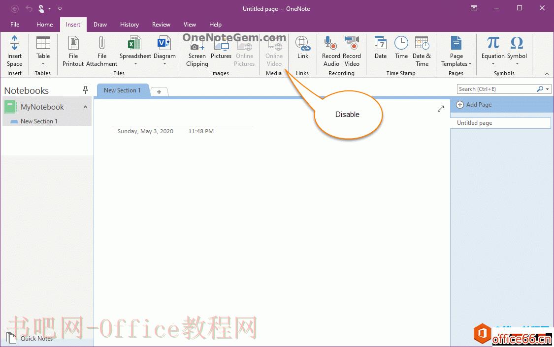 为什么 OneNote 365 里的 联机图片、在线视频功能是灰色的？用不了