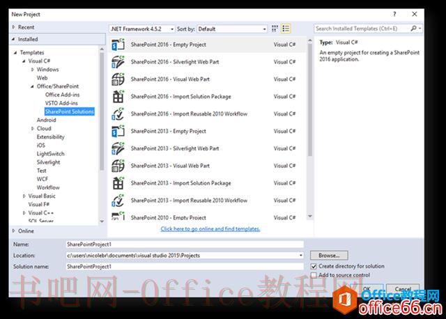 如何在Visual Studio 中添加SharePoint  开发模板